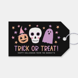 Cute Pastel Halloween Bus eller godis White Skull Presentetikett