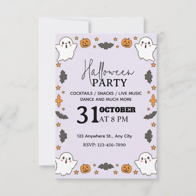 Cute Pastel Halloween fest-inbjudan - redigerbar Inbjudningar (Framsida)