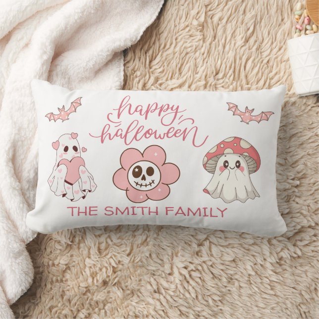 Cute Pastel Halloween Ghost Rosa Lumbarkudde (Filt)