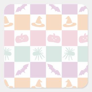 Cute Pastel Halloween-grafik & Checkerboard Fyrkantigt Klistermärke