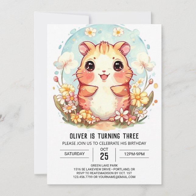 Cute Pastel Hamster Birthday Inbjudningar (Framsida)