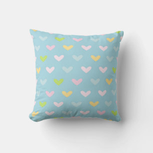 Cute Pastel Hearts Mönster Light Blue Kudde