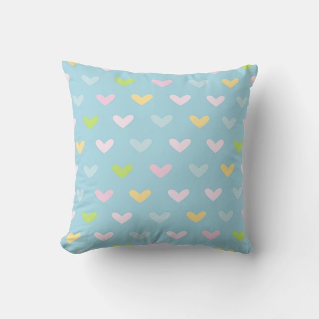 Cute Pastel Hearts Mönster Light Blue Kudde (Framsida)