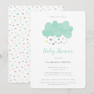 Cute Pastel Hearts Rain Cloud Baby Shower Inbjudningar