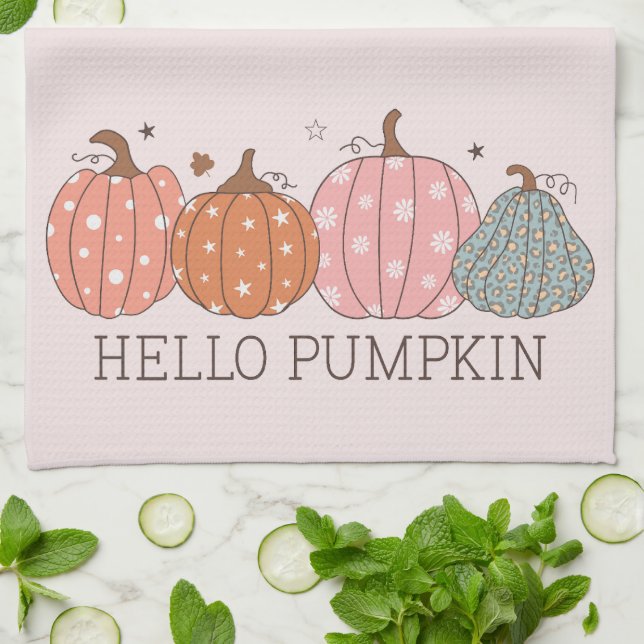Cute Pastel Hej Pumpkin Kökshandduk (Vikta)