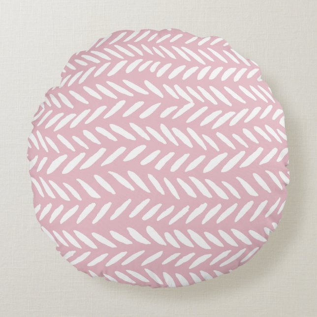 Cute pastel herringbone mönster på rosa rund kudde (Framsidan)