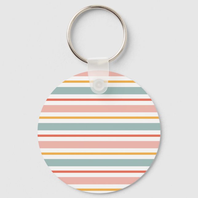 Cute Pastel Horizontal Stripes Boho Pink Teal Yell Nyckelring (Framsida)