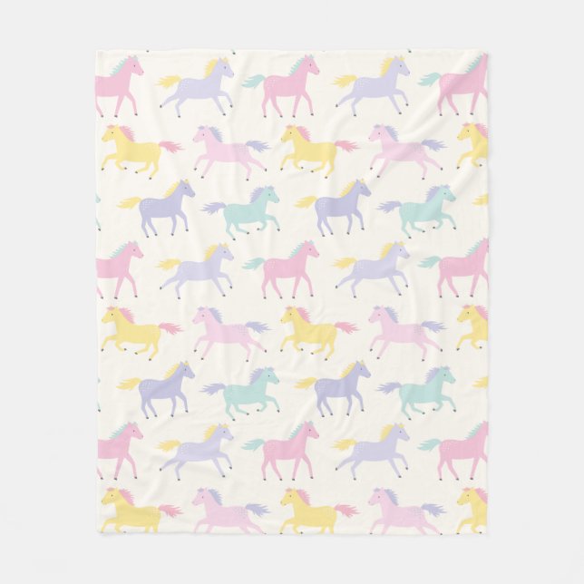 Cute Pastel Horses på kräm Fleece Blanket (Framsidan)
