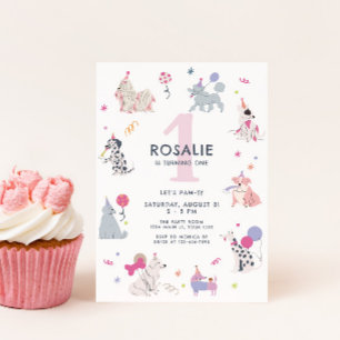 Cute Pastel Hund Girls första födelsedag Inbjudningar