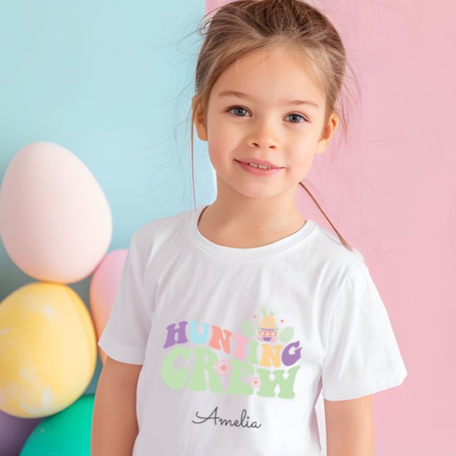Cute Pastel Hunting Crew Påskägg Hunt T Shirt (Cute Colorful Pastel Hunting Crew Easter Egg Hunt Tshirt, Shirt with Name, Easter Gift)