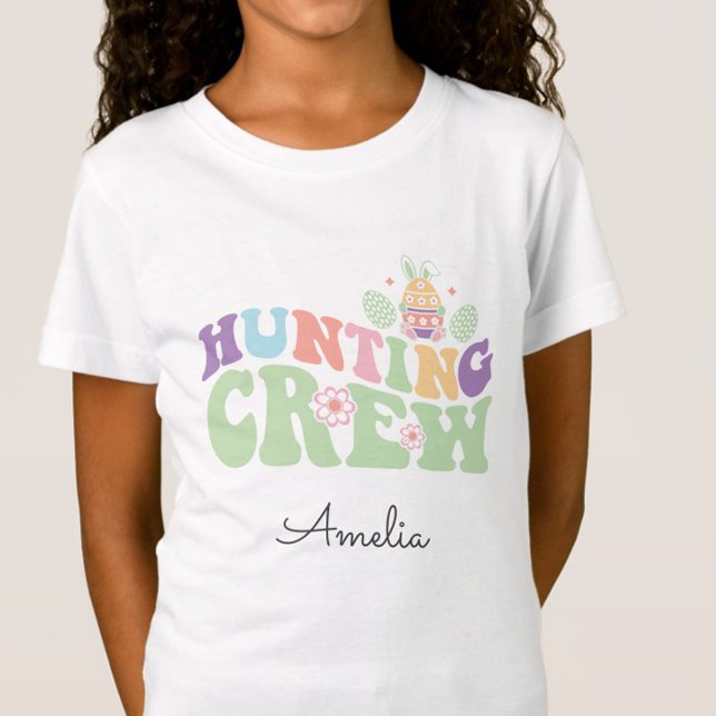 Cute Pastel Hunting Crew Påskägg Hunt T Shirt (Cute Colorful Pastel Hunting Crew Easter Egg Hunt Tshirt, Shirt with Name, Easter Gift)
