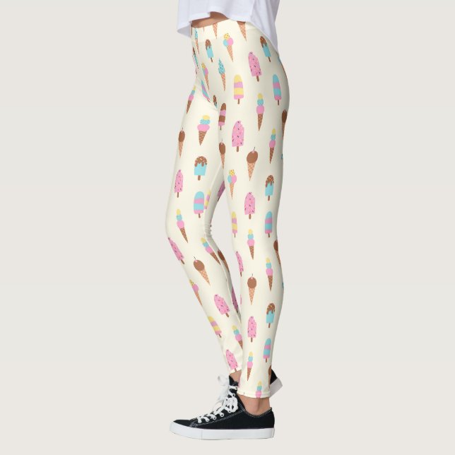 Cute Pastel Ice Cream Sweets Mönster Leggings (Vänster)