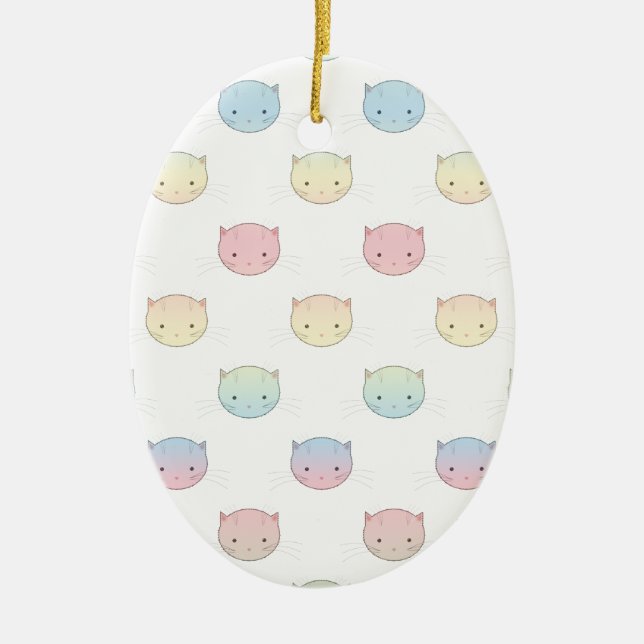 Cute Pastel Kattunge Ansikte Mönster Julgransprydnad Keramik (Framsidan)