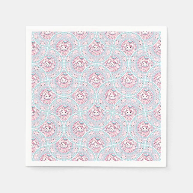 Cute Pastel Kawaii Bunny Dot Mandala Art Deco Fläk Pappersservett (Framsidan)
