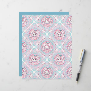 Cute Pastel Kawaii Bunny Dot Mandala Diamond Tile