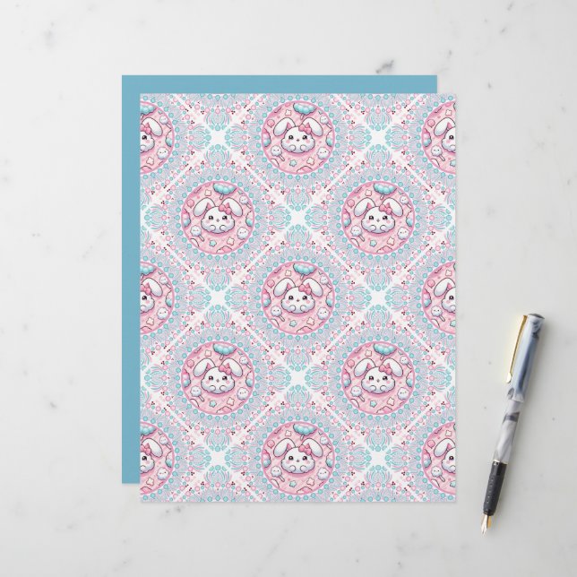 Cute Pastel Kawaii Bunny Dot Mandala Diamond Tile (Fram/Back In Situ)