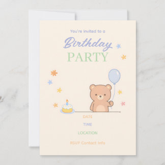 Cute Pastel Kids Birthday Party Invitation | Minim Inbjudningar