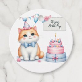 Cute Pastel Kitten Birthday Cake - Birthday Gåvor Etiketter