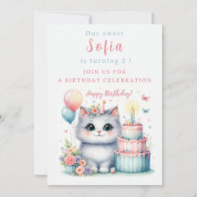 Cute Pastel Kitten Birthday Cake - Birthday
