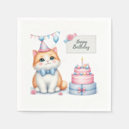 Cute Pastel Kitten Birthday Cake - Birthday Pappersservett