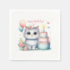 Cute Pastel Kitten Birthday Cake - Birthday Pappersservett