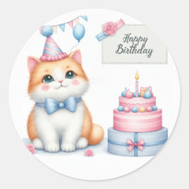 Cute Pastel Kitten Birthday Cake - Birthday Runt Klistermärke