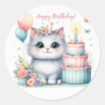 Cute Pastel Kitten Birthday Cake - Birthday