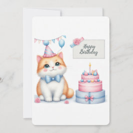 Cute Pastel Kitten Birthday Cake - födelsedagskort Julkort