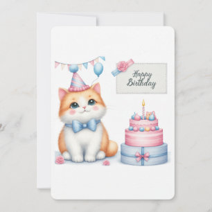 Cute Pastel Kitten Birthday Cake - födelsedagskort Julkort