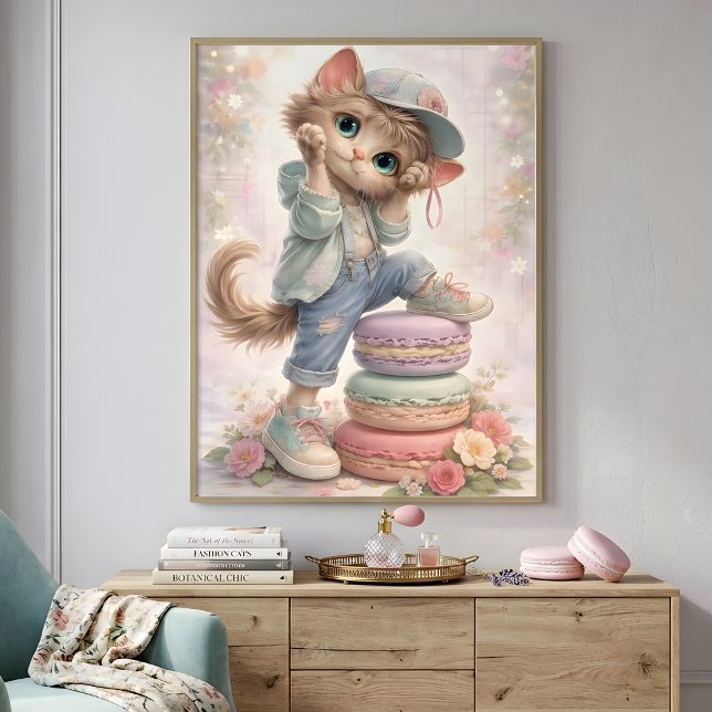 Cute Pastel Kitten Macaron Art Print Poster (Skapare uppladdad)