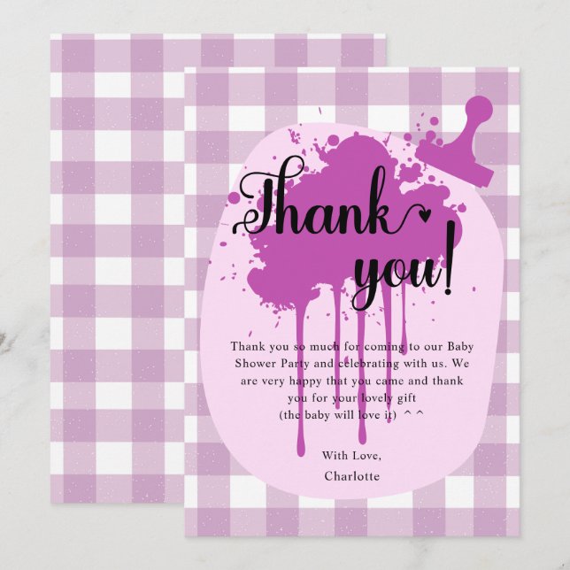 Cute Pastel Lila Gingham Baby Shower Tack Kort (Fram/baksida)