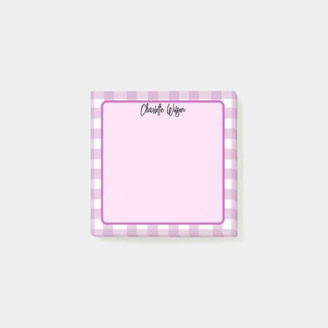Cute Pastel Lila Gingham Mönster Notes Post-it Block (Framsida)