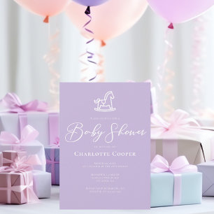 Cute Pastel Lila Rocking Horse Baby Shower Inbjudningar