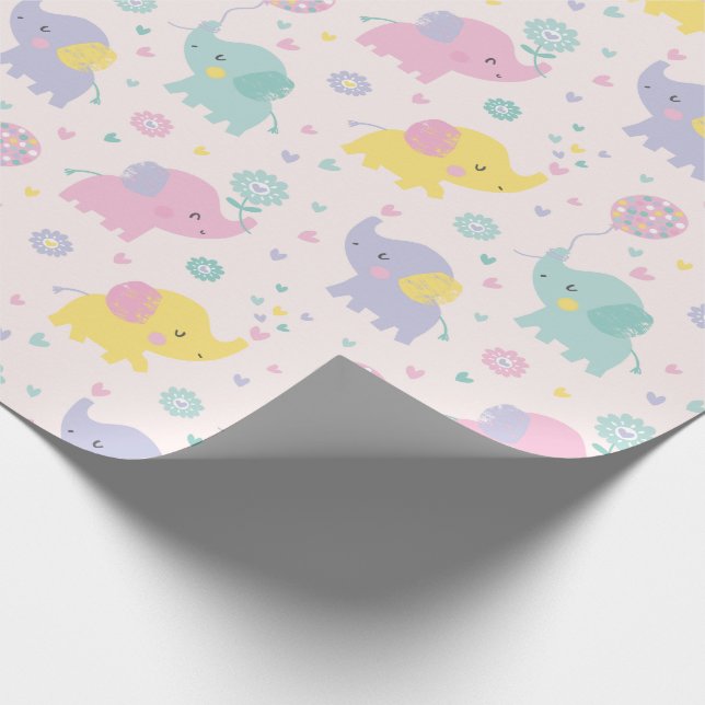 Cute Pastel Little Elephants rosa lilac mynta Presentpapper (Hörn)