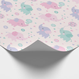 Cute pastel Little Elephants rosa lilac mynta Presentpapper