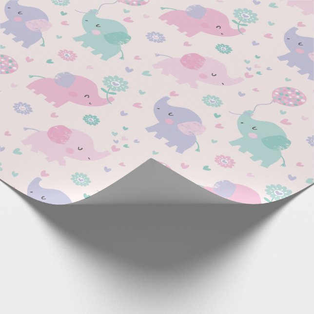 Cute pastel Little Elephants rosa lilac mynta Presentpapper (Hörn)