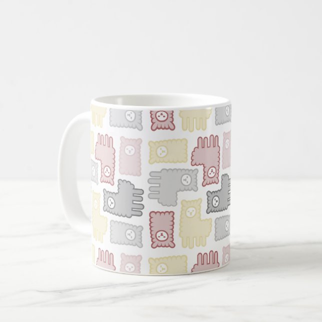 Cute Pastel Llama Puzzle Pattern Kaffemugg (Framsida vänster)