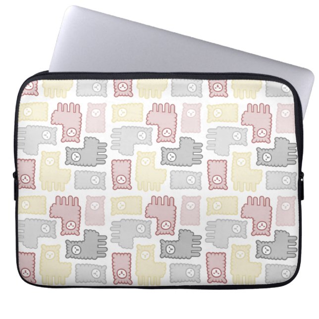 Cute Pastel Llama Puzzle Pattern Laptop Fodral (Framsidan)