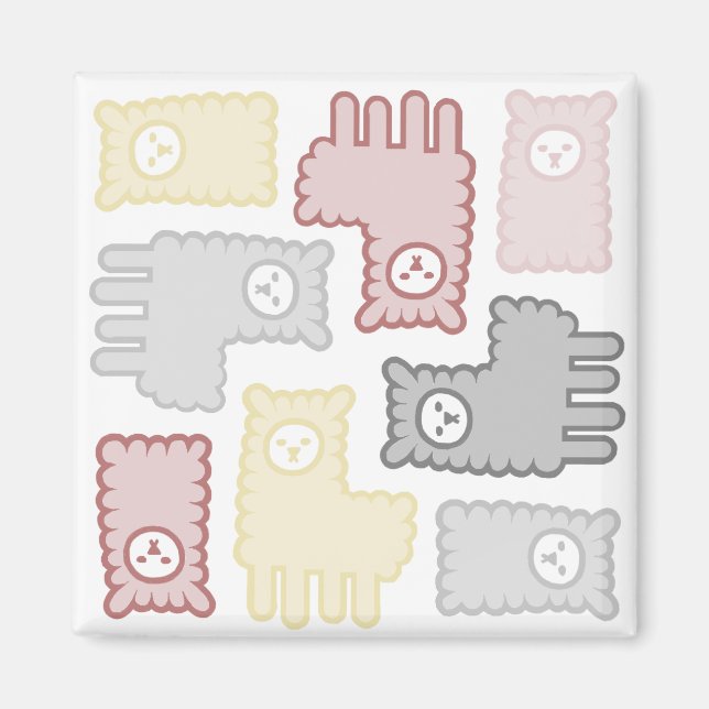 Cute Pastel Llama Puzzle Pattern Magnet (Framsidan)