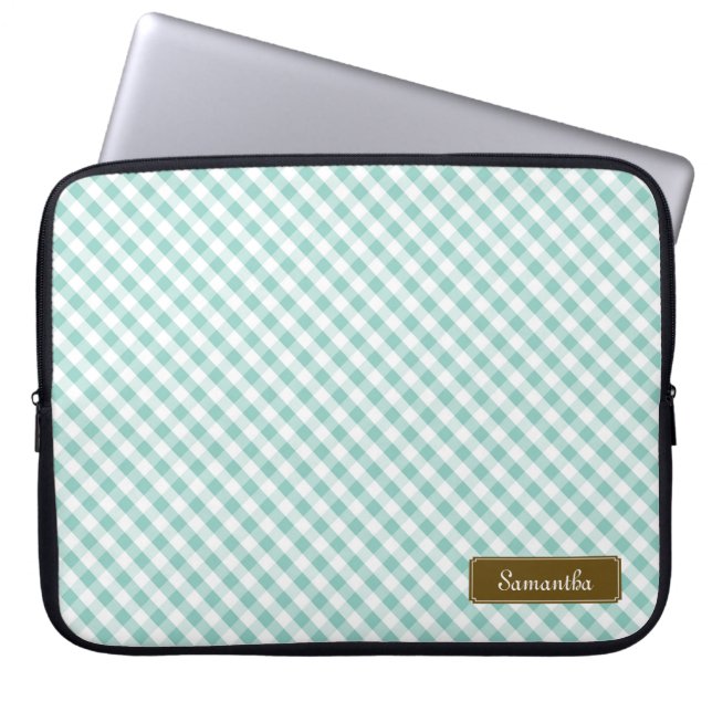 Cute Pastel Mint Gingham Mönster Laptop Sleeve (Framsidan)