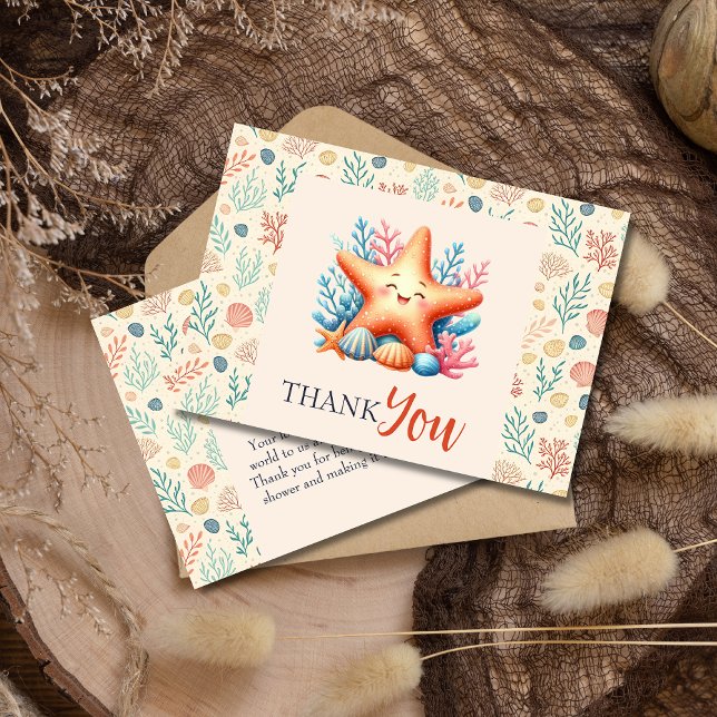 Cute Pastel Ocean Starfish Custom Baby Shower Tack Kort (Skapare uppladdad)