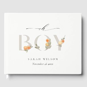 Cute Pastel Orange Blommigt Boho Oh Boy Shower Gästböcker