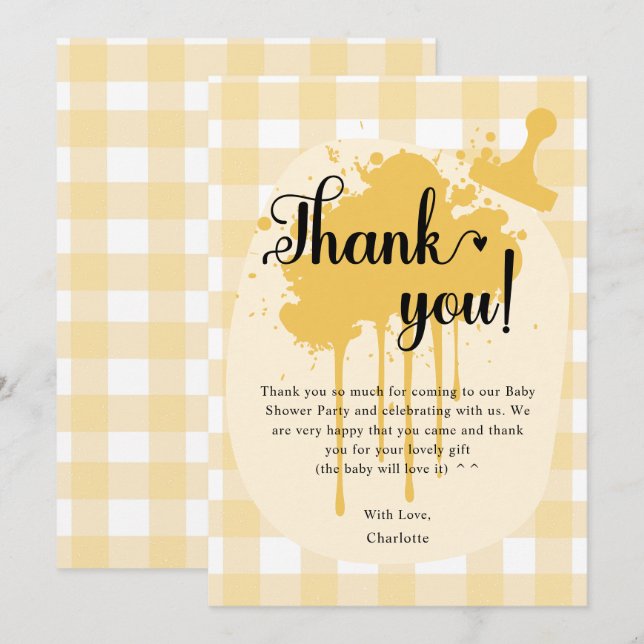 Cute Pastel Orange Gingham Baby Shower Tack Kort (Fram/baksida)