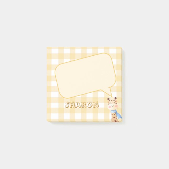 Cute Pastel Orange Gingham Thinking Cloud Post-it Block (Framsida)