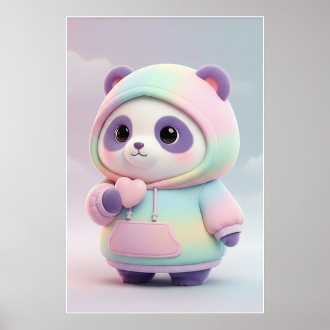 Cute Pastel Panda Hoodie | Kawaii Panda Art Poster (Framsidan)