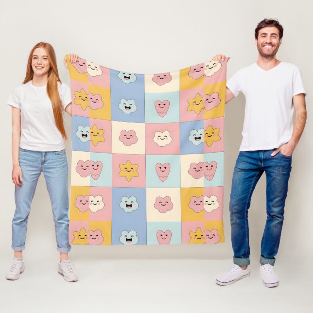 Cute Pastel Patchwork Blanket Fleecefilt (På plats)