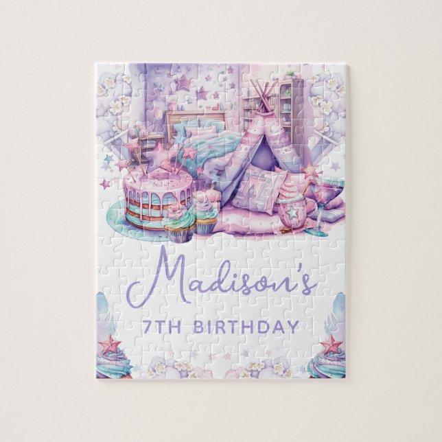 Cute Pastel Personlig Sleepover Birthday Pussel (Vertikal)