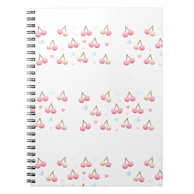 Cute Pastel Pink Cherry Pattern Notebook Anteckningsbok (Framsidan)
