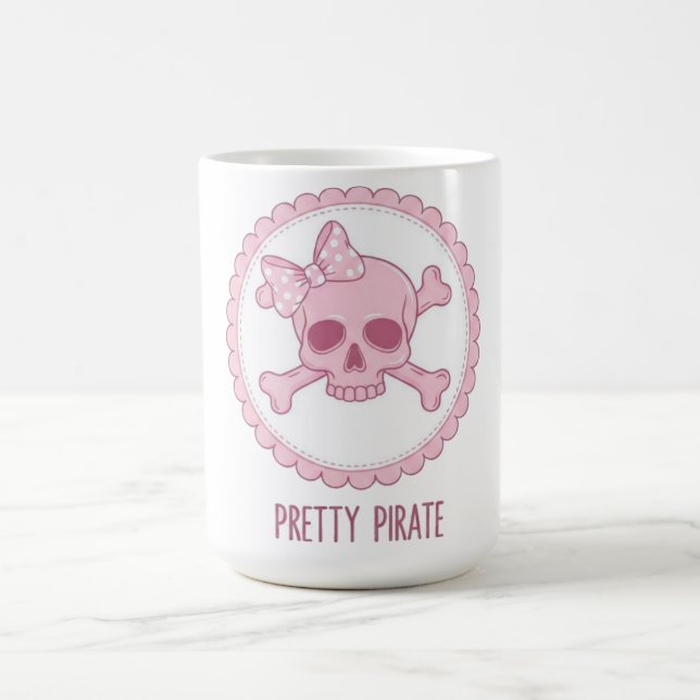 Cute Pastel Pink Skull with Bow and Crossbones Des Kaffemugg (Center)