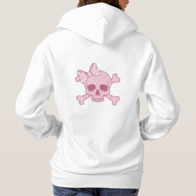 Cute Pastel Pink Skull with Bow and Crossbones Des T Shirt (Baksida)